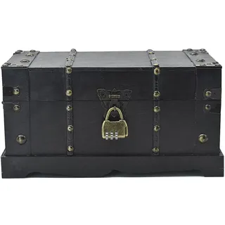 JFFCESTORE Antike dekorative Holztruhe Vintage Holz Schatzkiste Truhe mit Schloss für Hausdekoration, Valentinstag, Muttertag, Geburtstag (Antik Schwarz)