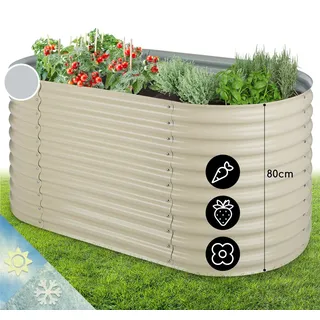 Blumfeldt Hochbeet aus Metall, Wetterfestes Stahlblech-Hochbeet für Balkon & Garten, Rostfreies Hochbeet Oval, Freistehende Hochbeete 160x80x80 cm, 804L Pflanzkübel Groß für Blumen, Obst, Gemüse - Beige