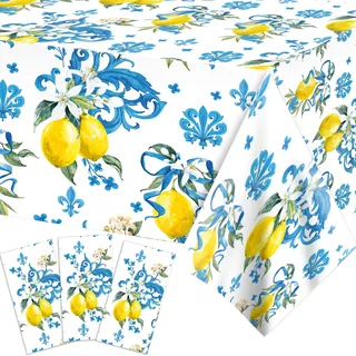 CC HOME 3PCs Zitrone Tischdecken Lemon Tablecloth Party Tischdecke, Kunststoff Tischdecken Party Dekoration Einweg Tischdecke für Partys, Geburtstag Tischdecke Rechteckige Tischdecke
