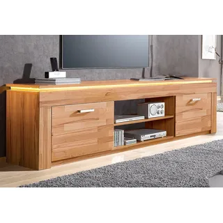 Lowboard VOGL MÖBELFABRIK, beige (kernbuche teilmassiv), B:222cm H:57cm T:40cm, Massivholz, Melamin, Sideboards, Lowboard, Breite 222 cm