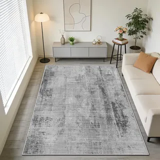 WUTONG Grau Abstraktes Teppich Wohnzimmer 140x200cm Waschbar,Kunstwolle Kurzflor Schlafzimmer Teppich,rutschfest Bettvorleger Teppiche für Jugendzimmer Esszimmer