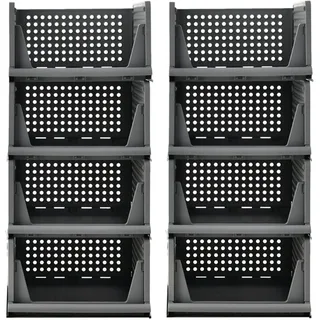 RMAN 8 Stück Schubladenbox Kleiderschrank Organizer Schrank Stapelbare Plastik Regal Aufbewahrungsbox Stapelschubladen für Kleidung Küchen Schlafzimmer Grau