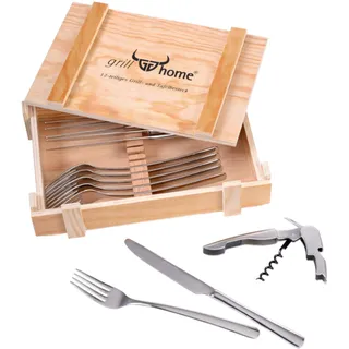 GRÄWE Tafelbesteck Set Serie Sylt, Besteckset für 6 Personen, 6 Tafelmesser, 6 Tafelgabeln, Geschenkbox inkl. Flaschenöffner