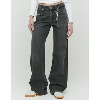 Low-rise-Jeans TALLY WEIJL "SPADEPALLAS", Damen, Gr. 40, N-Gr, grau wash, Denim/Jeans, Obermaterial: 69% Baumwolle, 30% Lyocell, 1% Elasthan, leichte Abriebeffekte, straight fit lang, Jeans Low-rise-Jeans, Baumwollmischung, Low-Waist mit geradem Beinverlauf und Strass-Anhänge