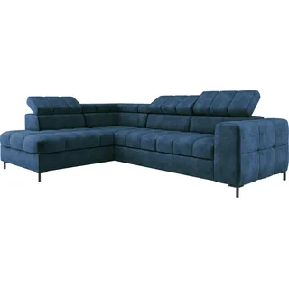 Modernes PABLO Ecksofa 279x201 cm, Schlafsofa Mit Verstellbaren Kopfstützen, Bettkasten, Stabilen Metallfüßen, Hochwertiger CLOUD-Stoff In Verschiedenen Farben Linke Layout, Farbe BLAU - Blau