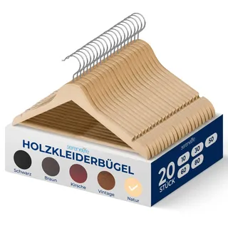 SereneLife Kleiderbügel Holz, 20er Set, Bügel aus Massivholz, Einkerbungen im Schulterbereich, Rutschfester Hosensteg, um 360° drehbarer Haken, für Anzüge, Hemden