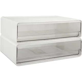 EZOWARE 2 Transparente Schubladen Make Up Organizer, 2er-Set Stapelbar Kosmetik Aufbewahrung Schminkschublade Behälter