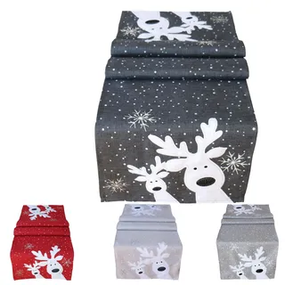 texpot Tischläufer 40 x 140 cm grau weiß Silber, lustiger Elch, Rentier, Tischdecke, Weihnachten Weihnachtsdeko Weihnachtstischdecke