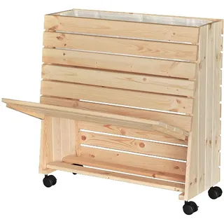 WAGNER GreenFAMILY - Mobiles Hochbeet - GreenBOX - Gr. M - Nadelholz natur FSC, 79 x 80 x 33/23 cm, 4 Rollen, 2 Feststeller, Stauraum-Klappe, inkl. Pflanztasche - 25012101