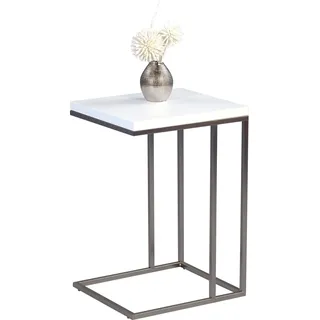 M2 Kollektion 581888 Beistelltisch Michi, Gestell Metall Edelstahloptik, Deckplatte Dekor weiß Hochglanz, 38 x 43 x 62,5 cm