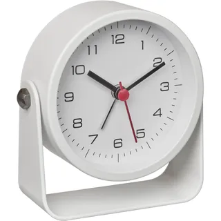 TFA Dostmann Analoger Designwecker modern, 60.1042.02, Nachttisch-Wecker mit Hintergrundlicht, aus Metall, Tischuhr, weiß