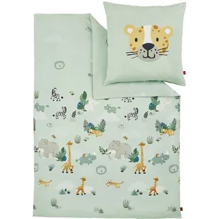 s.Oliver Kinderbettwäsche Tiere 135x200 cm - 100% Baumwolle, praktischer Reißverschluss & maschinenwaschbar, Bettwäsche für Kinder 2tlg. Zootiere hellgrün