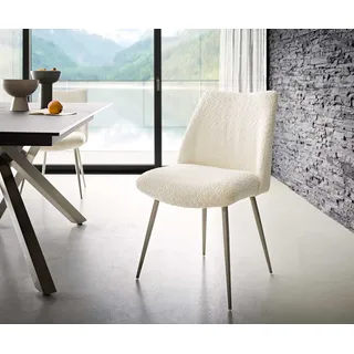 DELIFE Esszimmerstuhl Elso-Flex Bouclé Weiß 4-Fuß konisch Edelstahl Taschenfederkern - Weiß