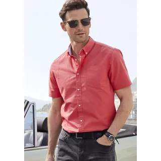 Kurzarmhemd H.I.S "regular-fit", Herren, Gr. XXL (45/46), N-Gr, rot, Web, Obermaterial: 100% Baumwolle, unifarben, regular fit, Rundhals, abgesteppte Kante, Hemden Kurzarmhemd, mit Button-down-Kragen, reine Baumwolle, Topseller