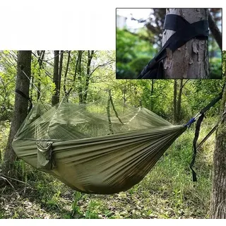 Hangmat mit Klamboe 260x140 cm - 180 kg - Olijfgroen - Mit Rits - Outdoor Camping - Muggennet - Survival Hammock - Grün