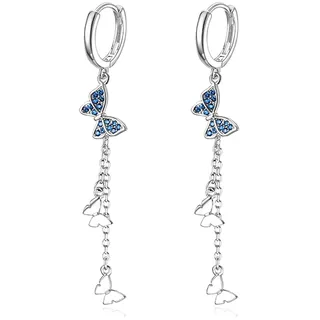 SLUYNZ 925 Sterling Silber Schmetterling Creolen Ohrringe Kette für Frauen Teenager Damen CZ Schmetterling Creolen Ohrringe Quaste