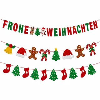 Weihnachtsgirlande Filz 3er Set 3m, Banner Weihnachtsdeko Innen für Kamin | Filz ca. 3m 3er Girlande Weihnachten Filz als Weihnachtsdeko hängend und stimmungsvolle Deko Weihnachten Innen