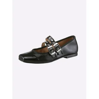 Ballerina HEINE, Damen, Gr. 39, schwarz, Glattleder, Lackleder, Leder, Rindsleder, Schuhe Ballerina