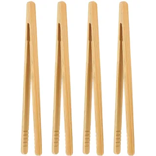 PEOVLVN 4 Stück Toast Tongs Servierzange Zangen Holz-Toastzange,Rutschfestem Grillzange Holz,Wiederverwendbare Holzzange,Mini-Holz-Kochzange Kleine Küchenzange für Salat, Grillen, Braten-17.8cm