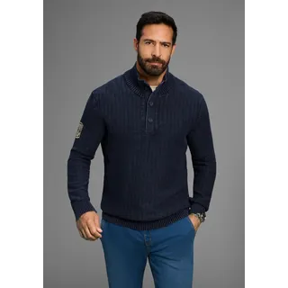 Troyer MAN'S WORLD "Bis Größe 5 XL", Herren, Gr. 5XL (72/74), blau (dunkelblau), Grobstrick, Obermaterial: 100% Baumwolle, washed, regular fit, Rippstrickbündchen, Pullover Troyer, mit Ärmelbadge