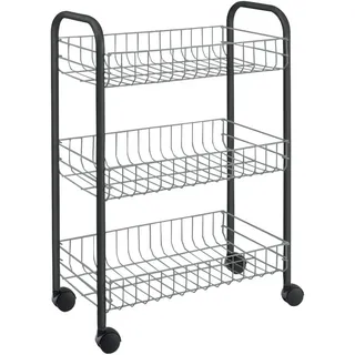 METALTEX 938000026 Sprinter Allzweckwagen mit 3 Etagen, silber/schwarz / Rollregal, Höhe 61 cm - Grau, Schwarz