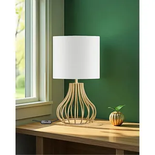 GOEBLESON Kleine Nachttischlampe, moderne Tischlampe Weiß Gold, Fensterbank Lampe, Industrial Landhause Tischleuchte mit Kabel, E27 Birne, für Nachttisch, Schlafzimmer, Hotel ZDCW10TLD05N1
