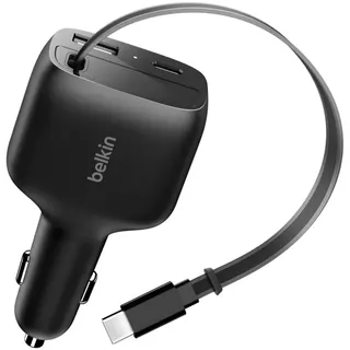 Belkin Kfz-Ladegerät 75W mit einziehbarem USB-C-Kabel Schwarz