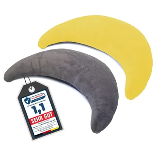 Tiga-Med 2 x Halbmondkissen TIGA-Soft | 2 Stück | Ergonomisches Nackenkissen/Stillkissen/Kopfkissen mit Mikroperlen | Bezug separat waschbar bei 40°C (grau & mondgelb)