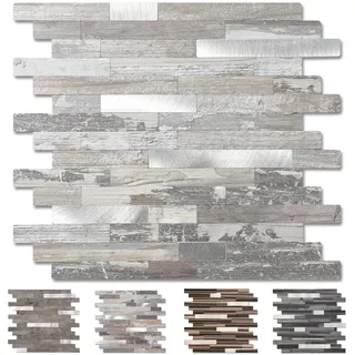 Yipscazo Abziehen und Aufkleben von Holz-Metallfliesen-Rückwand, zum Aufkleben auf Fliesen für Küche, Bad, Waschküche, Wohnmobil, Kamin (30,5 x 30,5 cm, 10 Blatt in hell-rustikal)