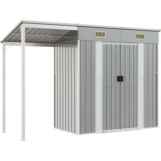 vidaXL Gartenhaus mit verlängertem Dach Hellgrau 277 x 107 x 181 cm Stahl - Grau