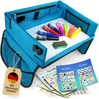 Mamas Reise Hacks Reisetisch Auto Kinder – [mit Tablet-Stopper & Autospielen] für Rücksitz & Autofahrt – Kindertisch Spieltisch Knietablett Maltisch Organizer Zubehör