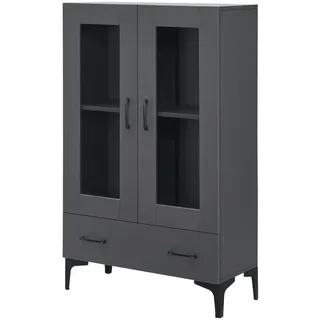 [en.casa] Vitrine Søndersø , Holzwerkstoff, Glas , 1 Schubladen , Rechteckig , 70x115x31 cm , Esszimmer, Vitrinen, Vitrinenschränke