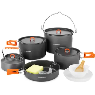 Odoland Camping Kochgeschirr Set 18 Teilig, Outdoor Geschirr Set mit 3 Topfe, Bratpfanne und Wasserkocher Camping Kochtopf Set, Kochgeschirr Aluminium für Camping,Reisen,Picknick