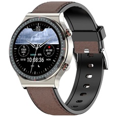 Knauermann Pro 2 (2023) Silber - Gesundheitsuhr Smartwatch - OSRAM Sensoren - EKG + HRV Funktion - BT Bluetooth - Schlafapnoe - Blutdruck - Wildlederfaserband Braun, 14-24
