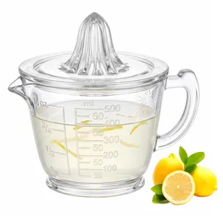 Zitronenpresse Zitruspresse aus Glas, Premium Limettenpresse Manuelle mit 500ml Messbecher, BPA-frei, Spülmaschinenfest, Geeignet für Zitrone, Limette, Orange, Grapefruit