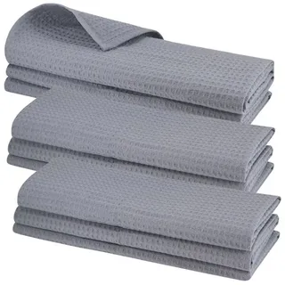 Gariella - 9er Set Geschirrtücher, Küchentücher, Grau, 100% Baumwolle, Putztuch mit Aufhänger, 70 x 50 cm, Waffelpiqué, Gastronomiequalität, Waffelmuster, saugstark, robust