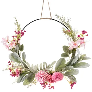 LOMOHOO Türkranz Kranz Deko,Künstliche Blumen Kranz Girlande Willkommen Girlande Türkranz Herbst Wandkranz Metall Deko Ringe für Hochzeit Wohnzimmer