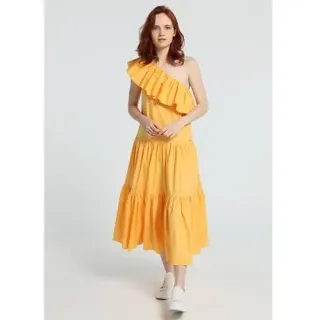 Victorio & Lucchino, V&L für Damen. 3593738 Gelbes Midikleid mit abgeschnittener Schulter (S), Lässig, Baumwolle, Ein Ärmel