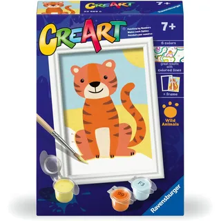 Ravensburger - CreArt Serie F: Verspielter Tiger, Malen nach Zahlen, Malset für Kinder, inklusive Rahmen, pädagogisches und kreatives Spiel, Geschenkidee für Kinder 7+ Jahre, 12 x 8,50 cm