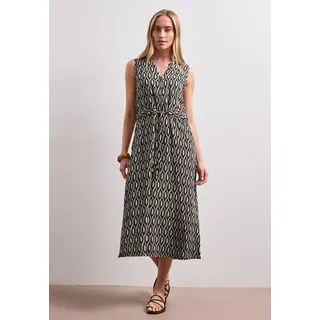 Midikleid STREET ONE, Damen, Gr. 34, N-Gr, schwarz (clay sand), Web, Obermaterial: 100% Viskose, bedruckt, normal 3/4-Länge, V-Ausschnitt, Kleider Midikleid, Sommerkleid mit grafischem Muster/Split Neck mit Zipperdetail
