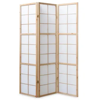Homestyle4u Paravent 3-tlg. 132/175 cm Braun Shoji , Holz , 132x175x2 cm , Wohnzimmer, Raumteiler, Paravents