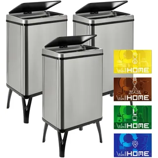 well home mobiliario & decoración WELL HOME MOBILIARIO - 3 x Smart Mülleimer, 40 l, Höhe: 71,5 x 35,5 x 26 cm, grau mit Magnetetiketten