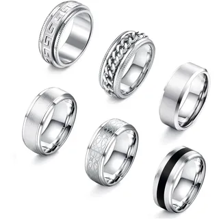 Adramata 6 Stück Ring Damen Edelstahl Vintage Ringe mit Keltischen Knoten Eheringe Partnerringe Trauringe Verlobungs Ringe Silber Ring Herren Damen Set 8mm