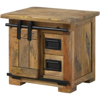 MASSIVMOEBEL24.DE Nachttisch Mango Natur lackiert Railway #1012 | 50x40x45 (BxTxH) 15 kg Industrial montiert vollmassiv