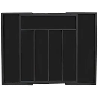 Relaxdays Besteckkasten Bambus ausziehbar 7 Fächer hbt 5,5 x 31,5 - 48,5 x 37 cm schwarz
