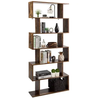 COSTWAY Bücherregal, Standregal mit 6 Ebenen, Raumteiler Regal, Büroregal freistehend, Aufbewahrungsregal für Wohnzimmer, Schlafzimmer, Büro, 192 x 80 x 23 cm (Braun)