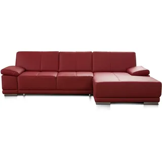 CAVADORE Schlafsofa Corianne in echtem Leder / Eckcouch mit Bettfunktion und beidseitiger Armteilverstellung / 282 x 80 x 162 / Echtleder, rot