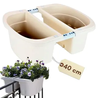 GarPet Blumenkasten Balkon Beidseitiger Balkonkasten mit Halterung Blumenkasten mit Wasserspeicher Pflanzkasten für Geländer Geländerkasten ohne Bohren Weiß 40 cm