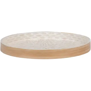 Serviertablett , Beige , Holz, Keramik , Bambus , rund , 40x3.5x40 cm , Geschirr, Tischkultur & Serviergeschirr, Tabletts