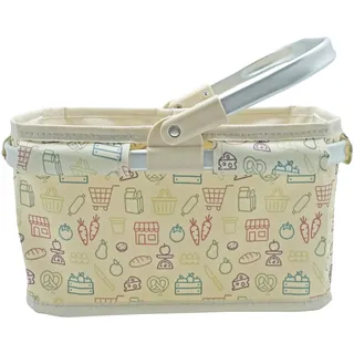 Tanner DER KLEINE Kaufmann Tanner Deco – Einkaufskorb „Happy Market“ (beige, ohne Inhalt, aufklappbar, verstellbare Tragehenkel, Kaufladen Zubehör, ab 3 Jahren) 4043.2